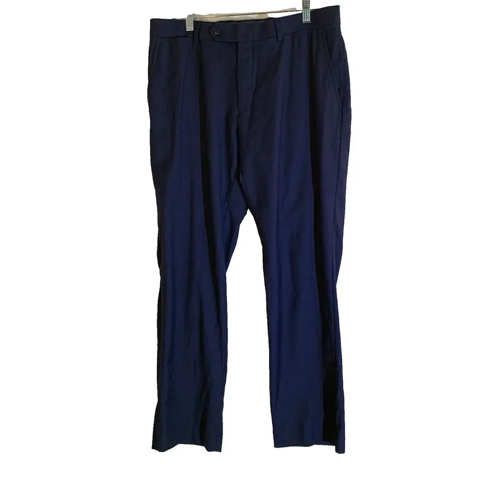 Tommy Hilfiger Pants Men 34WX30L Dark Blue Classic Fit Wool Blend Dress Business